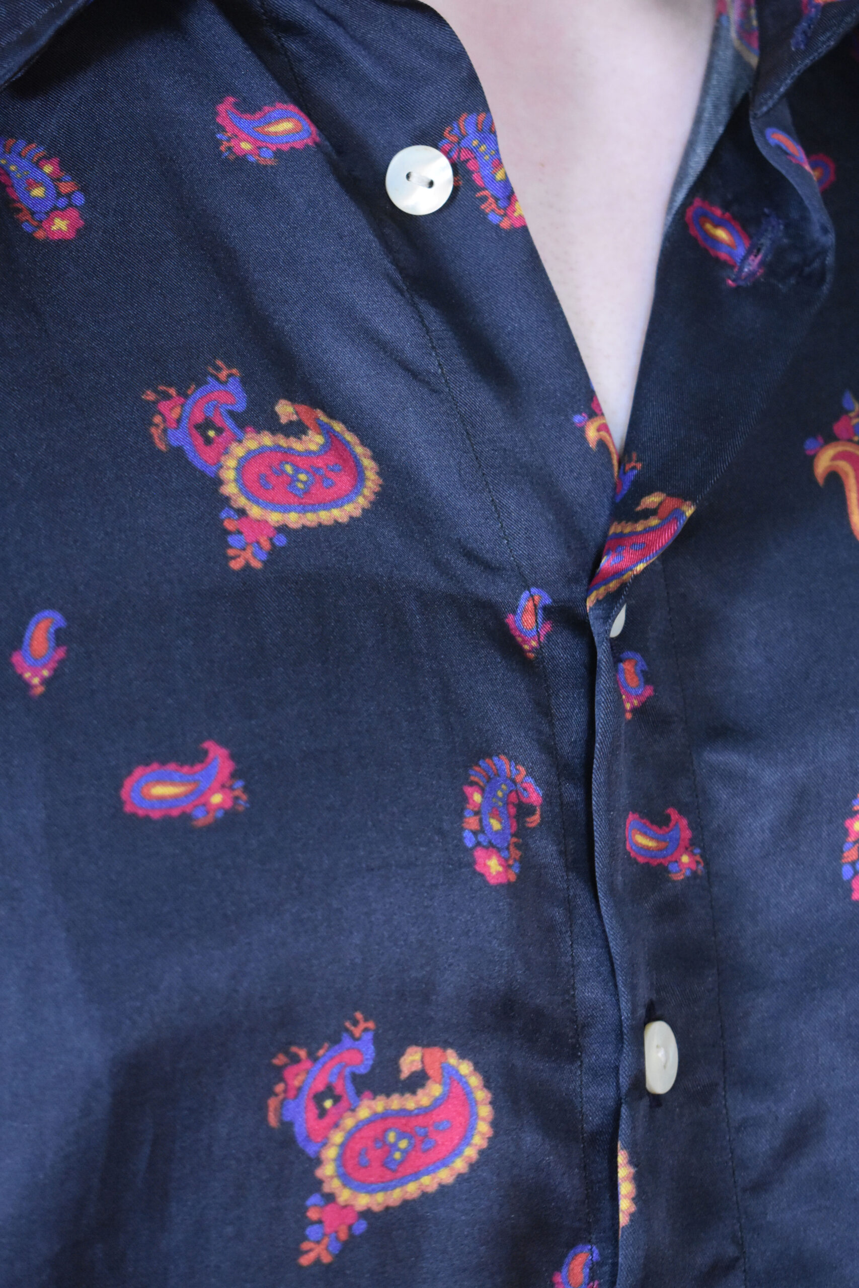 NAVY SILK TWILL PAISLEY SHIRT 7 NAVY SILK TWILL PAISLEY SHIRT - Image 7
