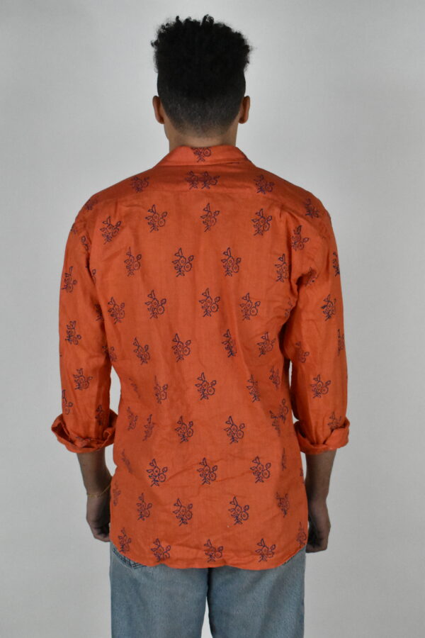 BLOCK-PRINTED BURNT ORANGE LINEN SHIRT 5 BLOCK-PRINTED BURNT ORANGE LINEN SHIRT - Image 5