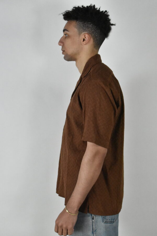 CAMP COLLAR SHIRT IN BROWN HANDLOOMED COTTON 2 CAMP COLLAR SHIRT IN BROWN HANDLOOMED COTTON - Image 2