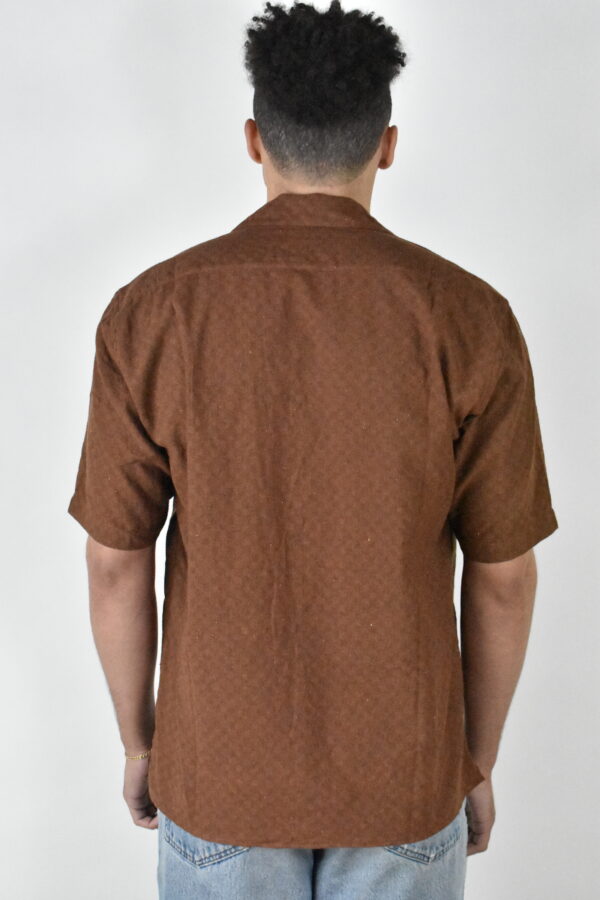 CAMP COLLAR SHIRT IN BROWN HANDLOOMED COTTON 3 CAMP COLLAR SHIRT IN BROWN HANDLOOMED COTTON - Image 3