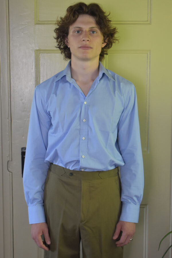HAND-SEWN SHIRT IN BLUE END-ON-END 120s 2-PLY POPLIN 1 HAND-SEWN SHIRT IN BLUE END-ON-END 120s 2-PLY POPLIN