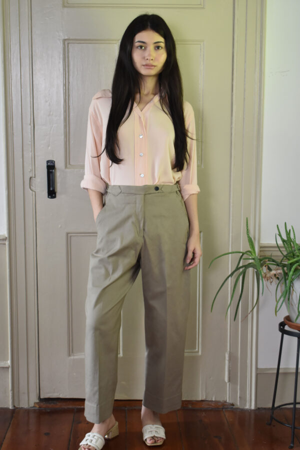 KHAKI STRAIGHT PANTS IN BRUSHED COTTON TWILL 1 KHAKI STRAIGHT PANTS IN BRUSHED COTTON TWILL