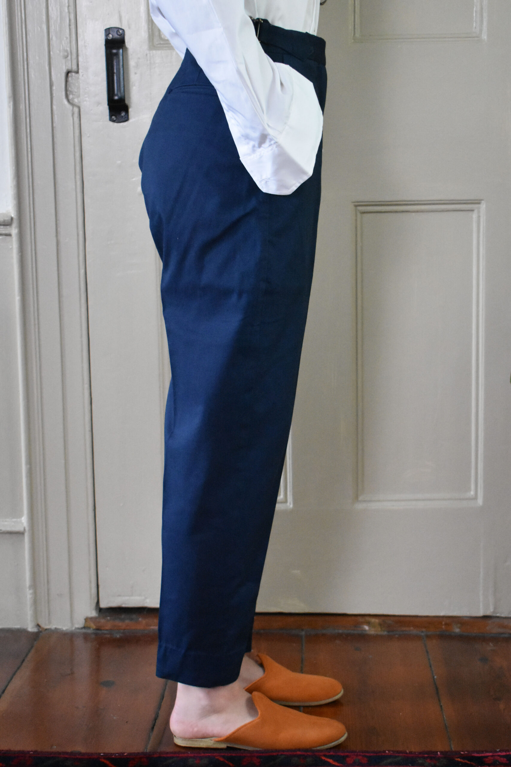 NAVY TAPERED PANTS IN BRUSHED COTTON TWILL 2 NAVY TAPERED PANTS IN BRUSHED COTTON TWILL - Image 2