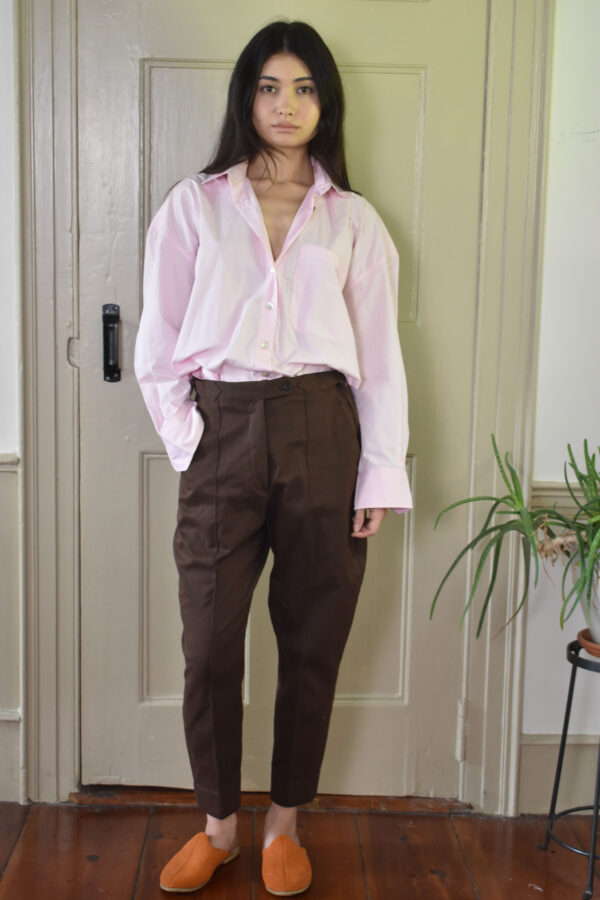 COFFEE PINTUCKED PANTS IN BRUSHED COTTON TWILL 2 COFFEE PINTUCKED PANTS IN BRUSHED COTTON TWILL - Image 2