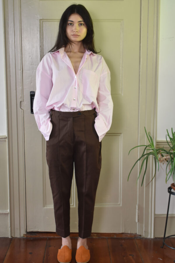 COFFEE PINTUCKED PANTS IN BRUSHED COTTON TWILL 7 COFFEE PINTUCKED PANTS IN BRUSHED COTTON TWILL - Image 7