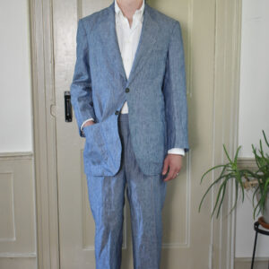 STRIPED BLUE SLUBBY LINEN SUIT