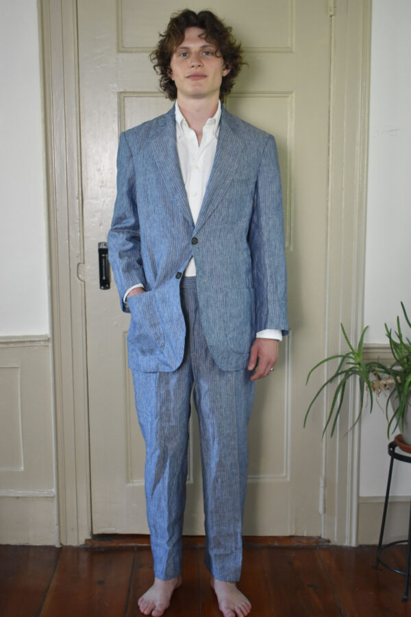 STRIPED BLUE SLUBBY LINEN SUIT