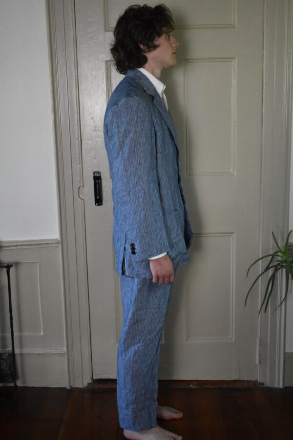 STRIPED BLUE SLUBBY LINEN SUIT - Image 2