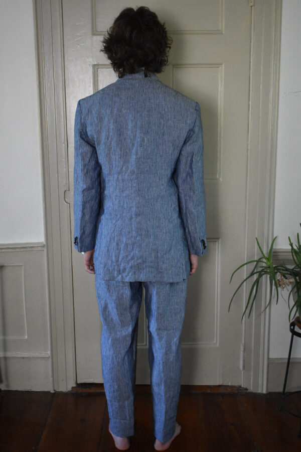 STRIPED BLUE SLUBBY LINEN SUIT - Image 3