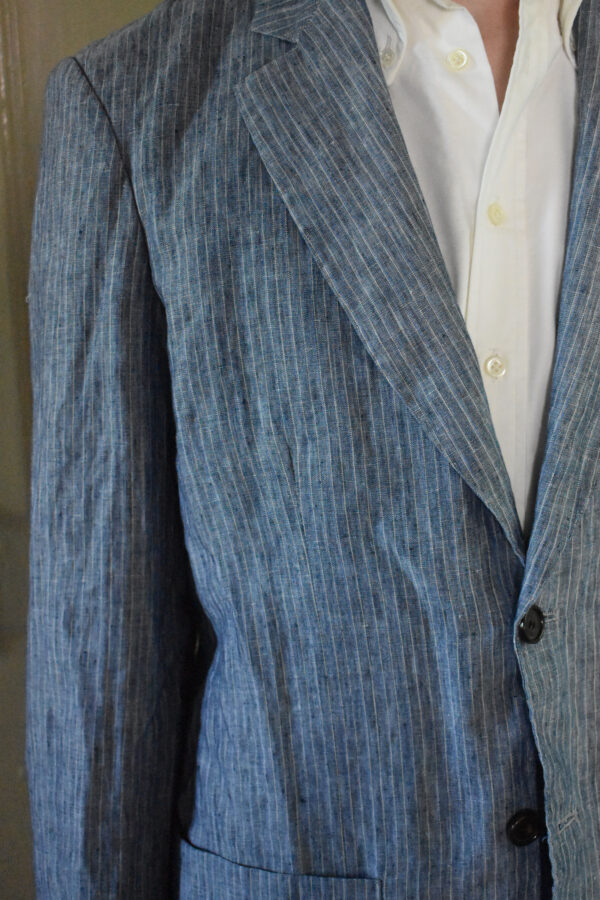 STRIPED BLUE SLUBBY LINEN SUIT - Image 7