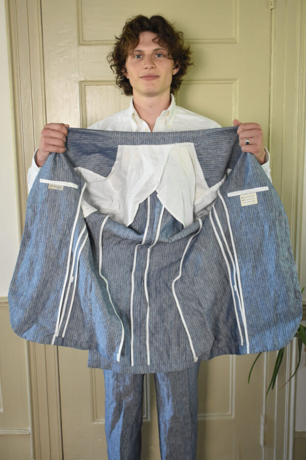 STRIPED BLUE SLUBBY LINEN SUIT - Image 9