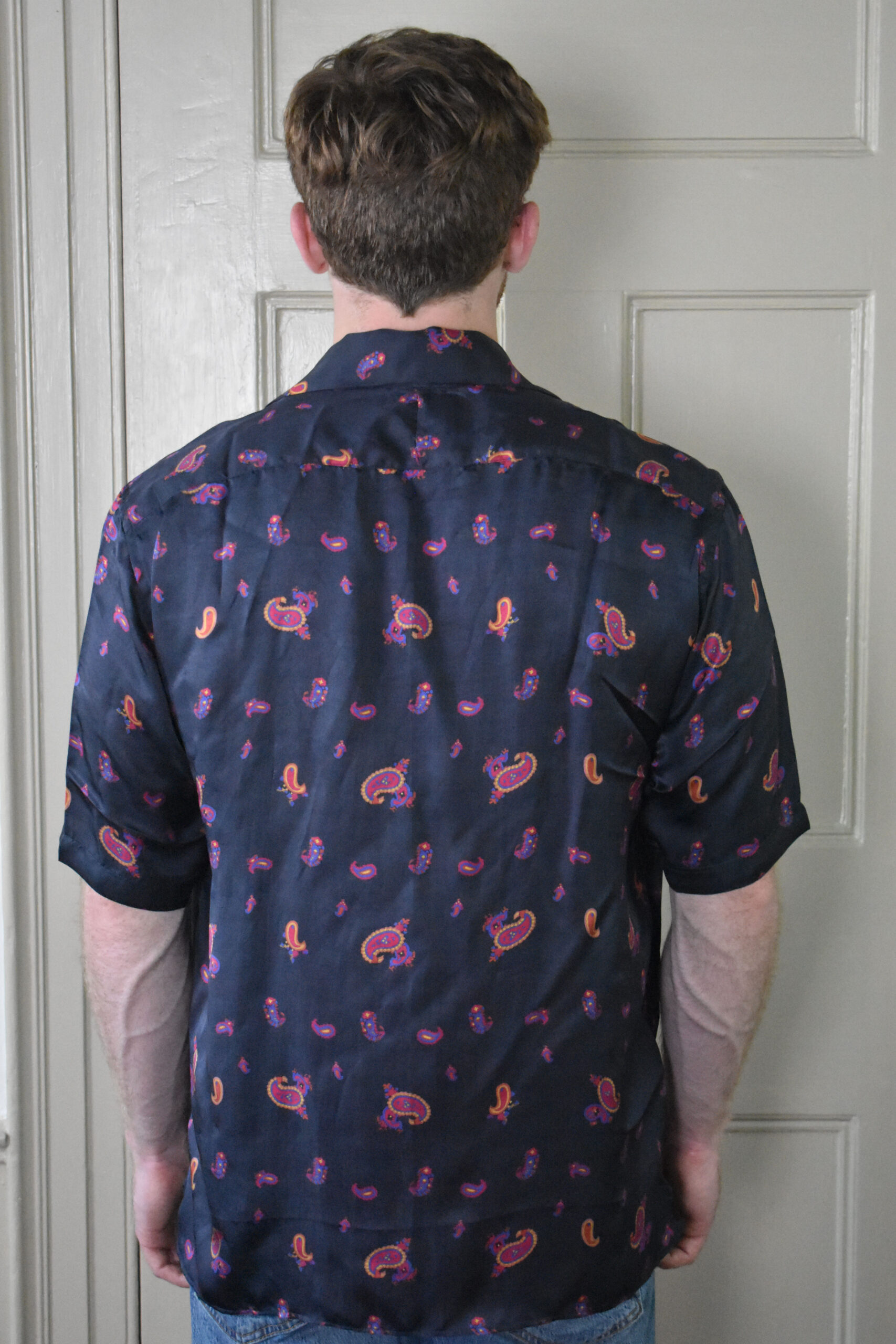 CAMP COLLAR SHIRT IN NAVY PAISLEY TWILL SILK 3 CAMP COLLAR SHIRT IN NAVY PAISLEY TWILL SILK - Image 3