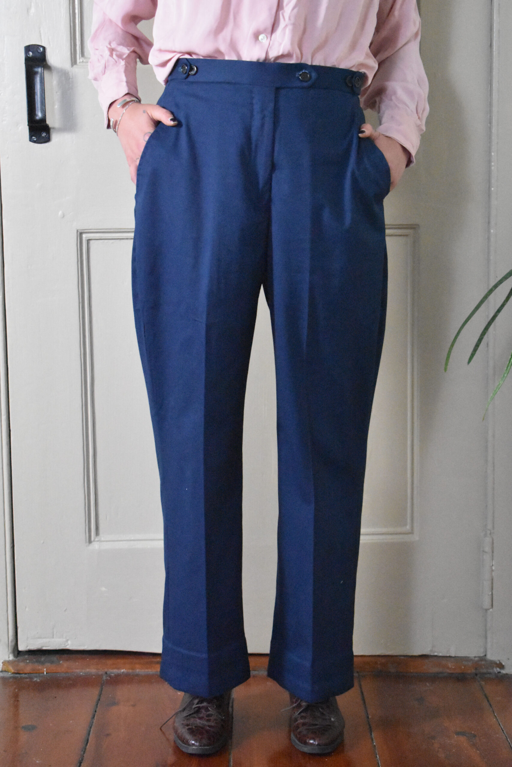 NAVY STRAIGHT PANTS IN BRUSHED COTTON TWILL 2 NAVY STRAIGHT PANTS IN BRUSHED COTTON TWILL - Image 2