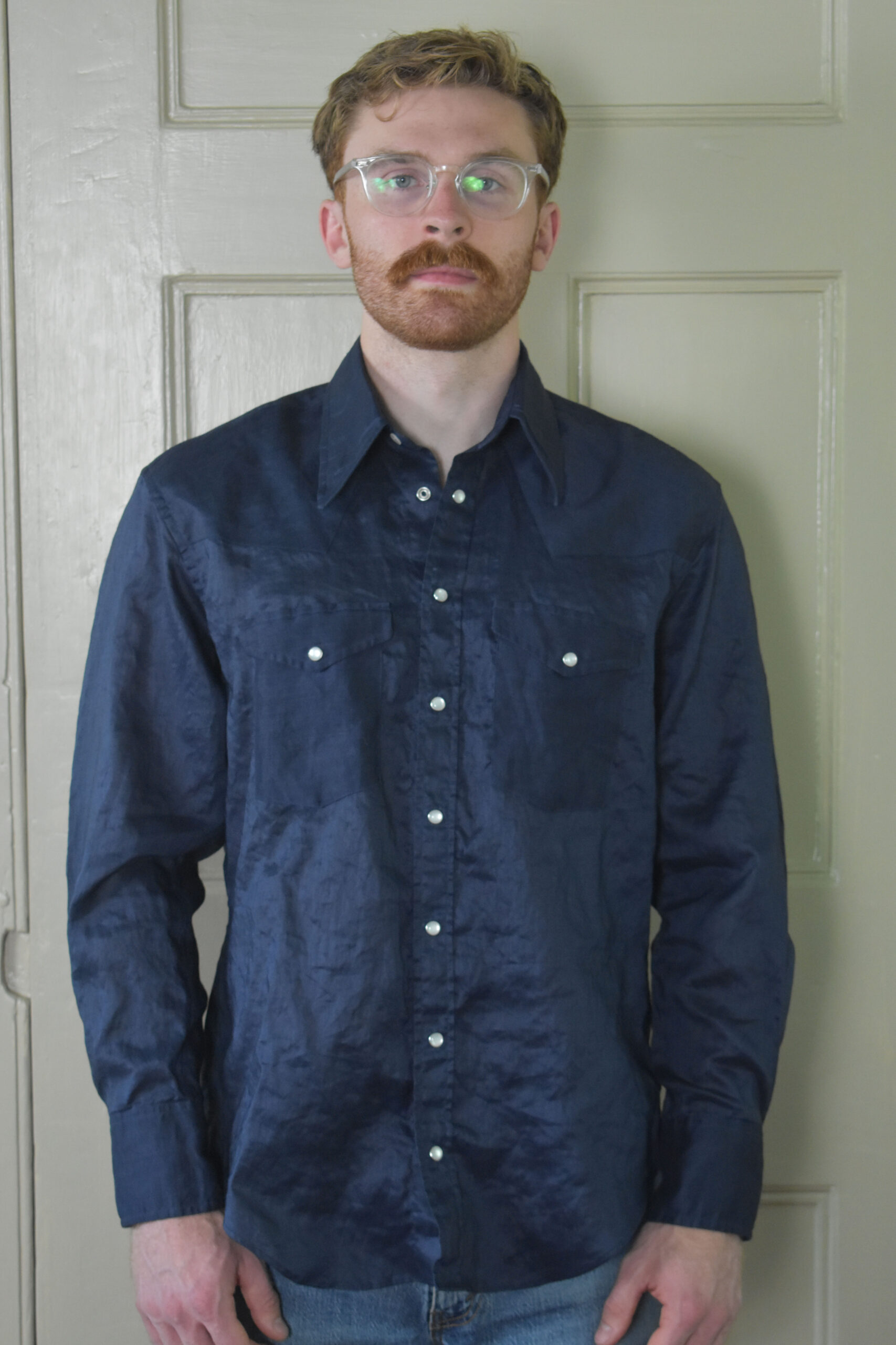 WESTERN SHIRT IN NAVY BLUE JAPANESE LINEN 1 WESTERN SHIRT IN NAVY BLUE JAPANESE LINEN