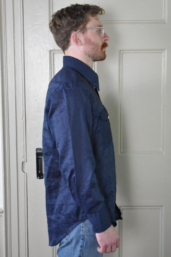 WESTERN SHIRT IN NAVY BLUE JAPANESE LINEN 2 WESTERN SHIRT IN NAVY BLUE JAPANESE LINEN - Image 2