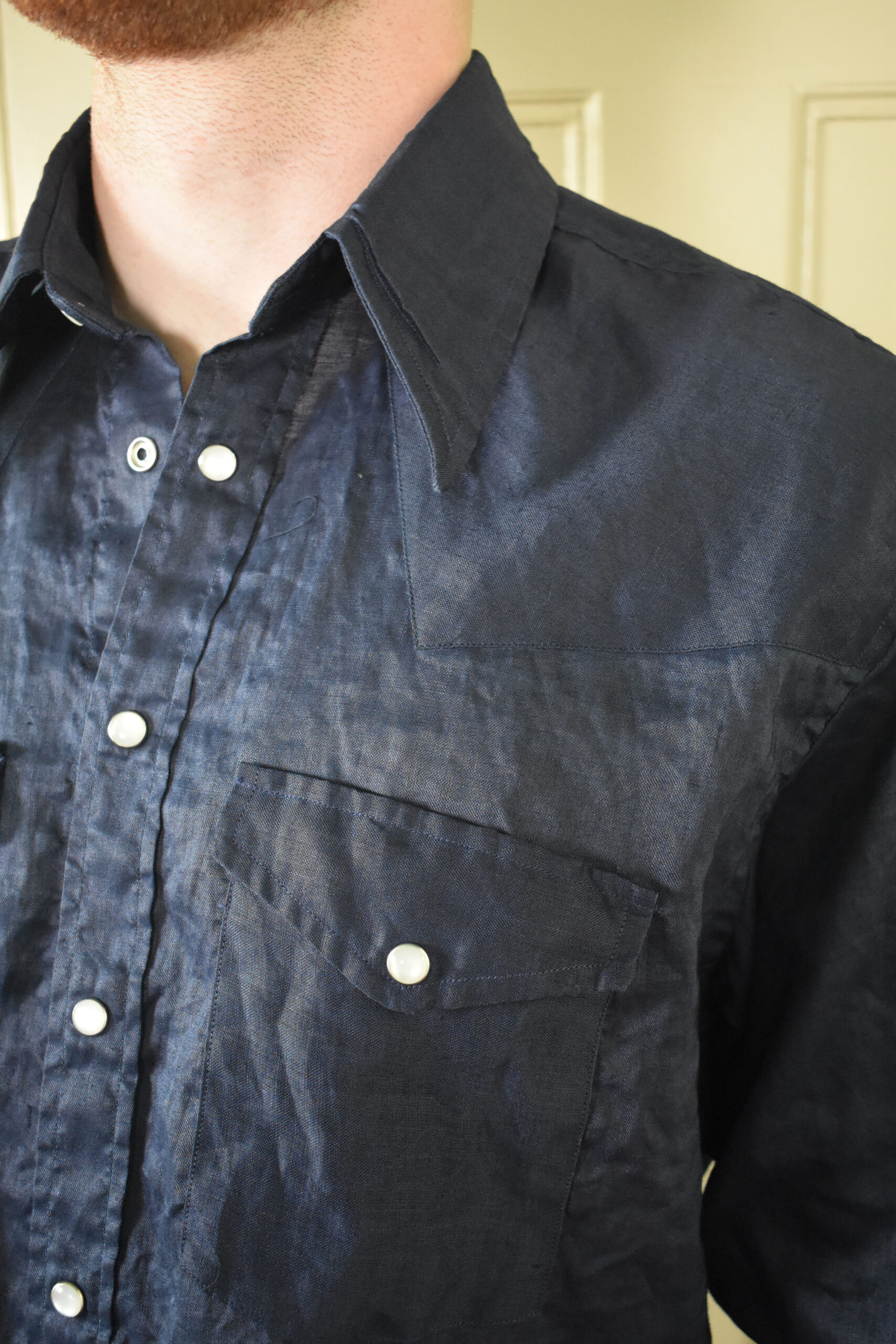 WESTERN SHIRT IN NAVY BLUE JAPANESE LINEN 5 WESTERN SHIRT IN NAVY BLUE JAPANESE LINEN - Image 5