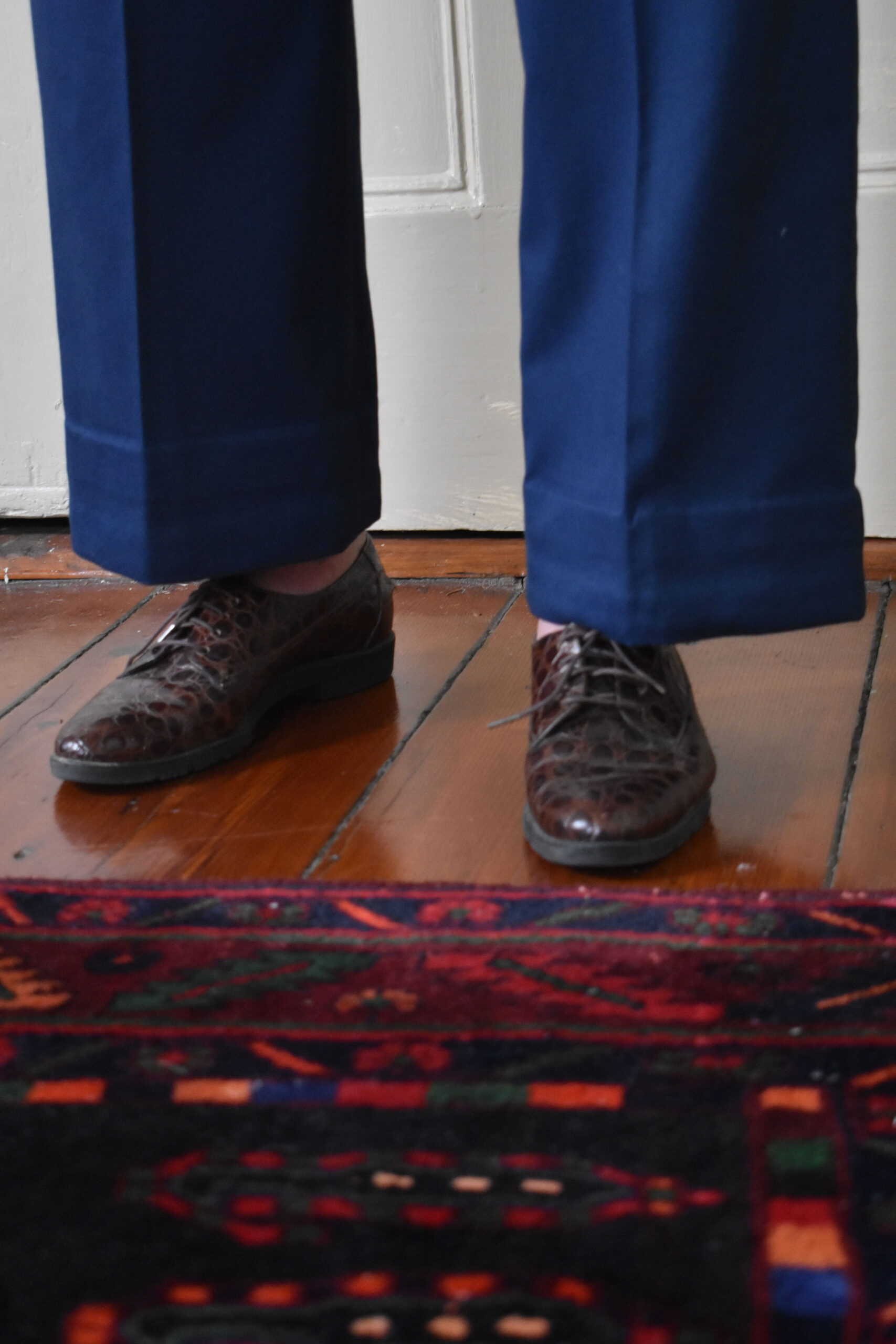 NAVY STRAIGHT PANTS IN BRUSHED COTTON TWILL 5 NAVY STRAIGHT PANTS IN BRUSHED COTTON TWILL - Image 5