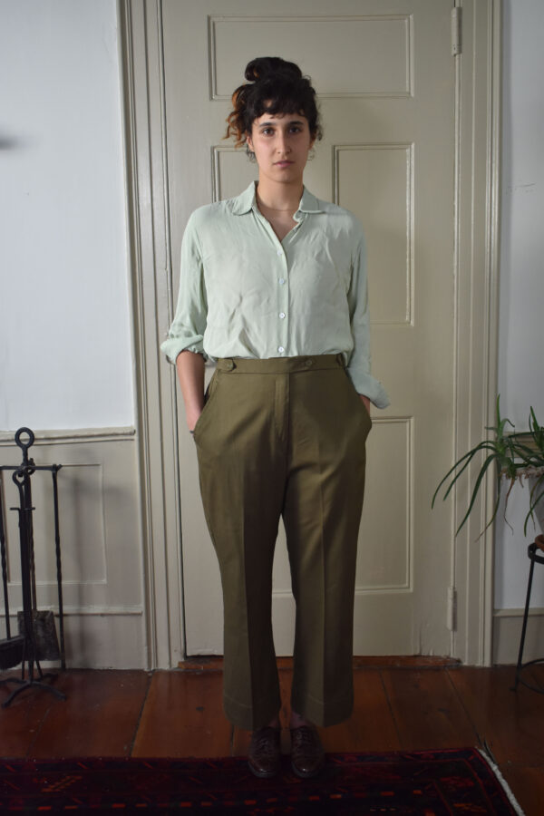 OLIVE STRAIGHT PANTS IN BRUSHED COTTON TWILL 2 OLIVE STRAIGHT PANTS IN BRUSHED COTTON TWILL - Image 2