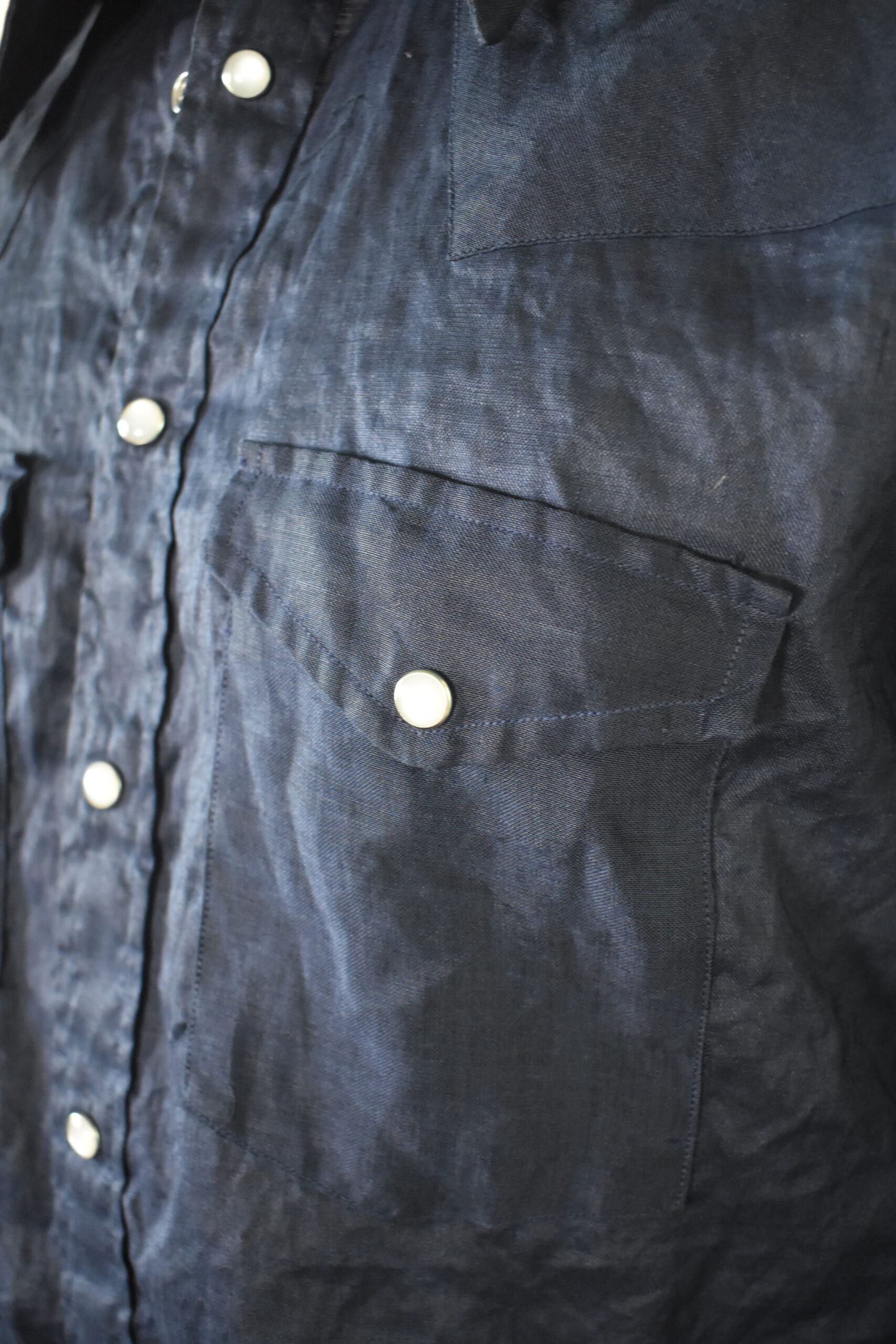 WESTERN SHIRT IN NAVY BLUE JAPANESE LINEN 9 WESTERN SHIRT IN NAVY BLUE JAPANESE LINEN - Image 9