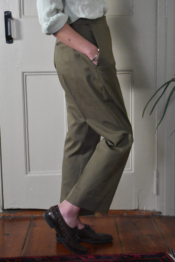 OLIVE STRAIGHT PANTS IN BRUSHED COTTON TWILL 3 OLIVE STRAIGHT PANTS IN BRUSHED COTTON TWILL - Image 3