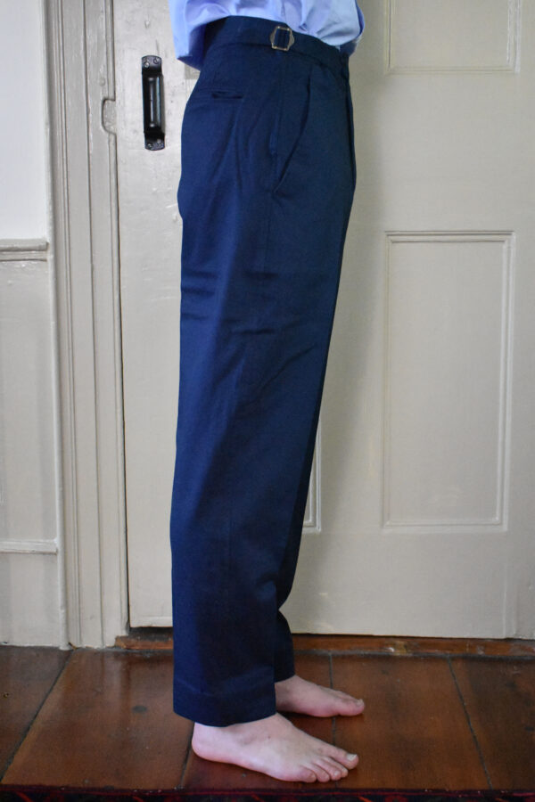SIMPLE TAPERED NAVY PANTS IN BRUSHED PEACH-SKIN COTTON TWILL - Image 3