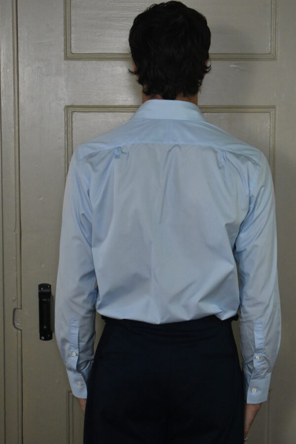 HAND-SEWN SHIRT IN PLAIN BLUE 120s 2-PLY POPLIN 3 HAND-SEWN SHIRT IN PLAIN BLUE 120s 2-PLY POPLIN - Image 3