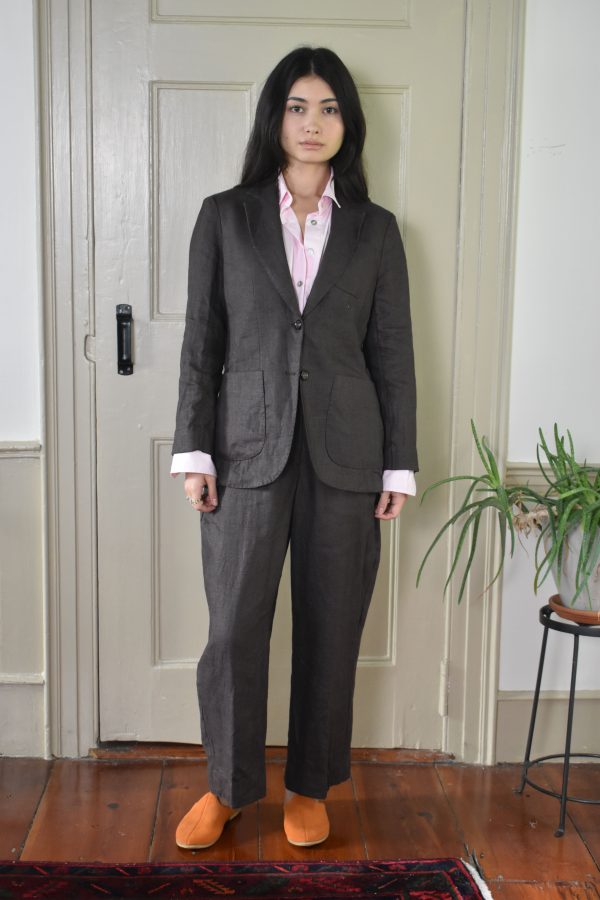 TWO BUTTON JACKET IN DARK BROWN LINEN 2 TWO BUTTON JACKET IN DARK BROWN LINEN - Image 2