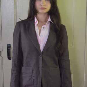 TWO BUTTON JACKET IN DARK BROWN LINEN